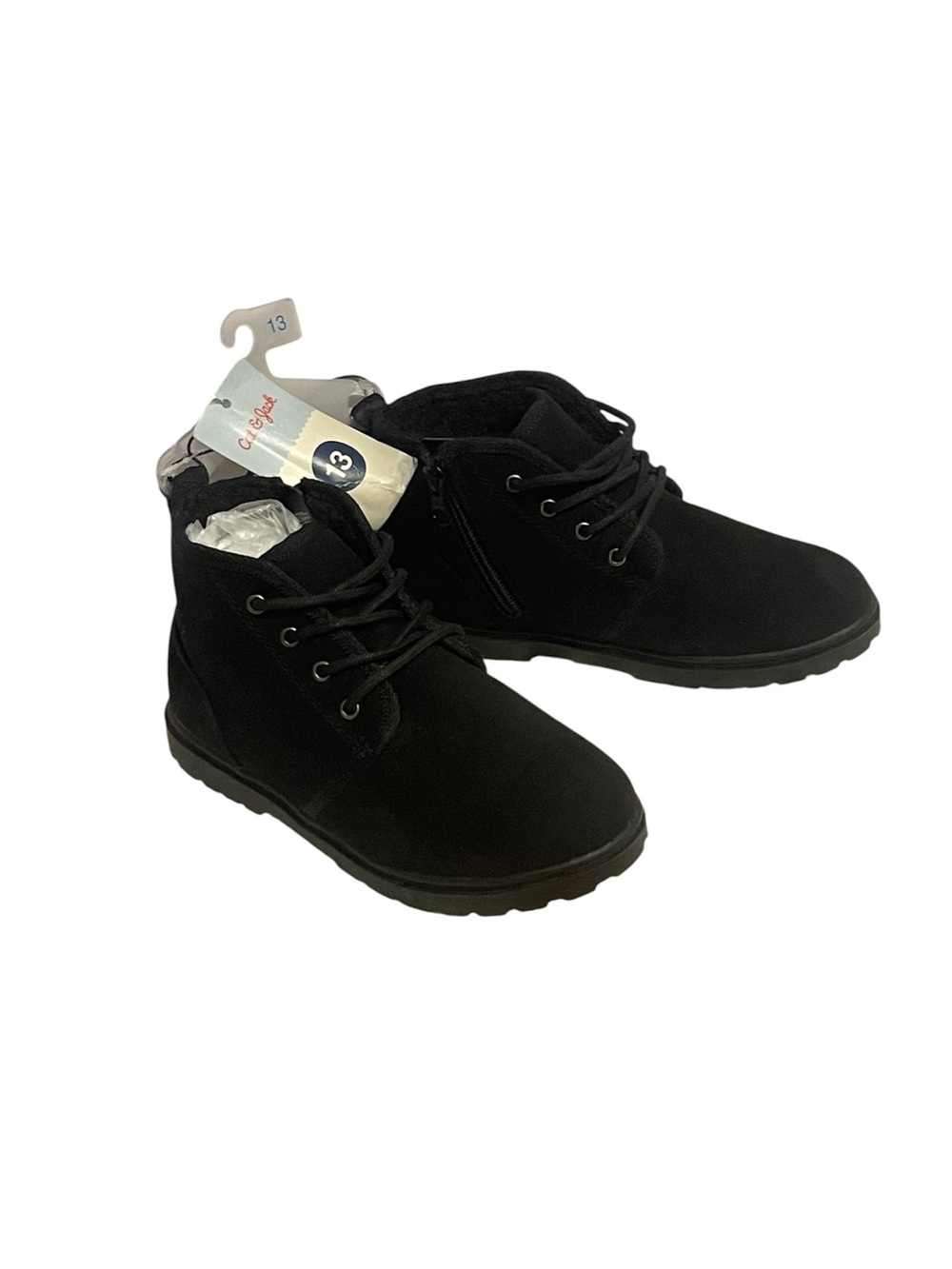 Cat & jack ronin lace-up zipper faux fur lined black Chukka boots size youth 13